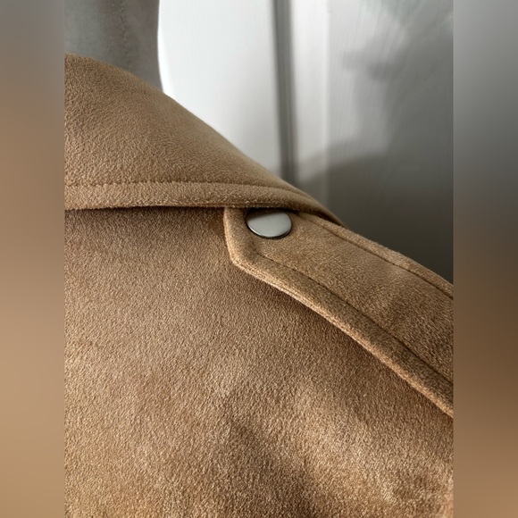 BB Dakota Steve Madden Jacket Medium Zip Beige Buttery Soft Faux Suede 80s Vibe - Picture 7 of 9